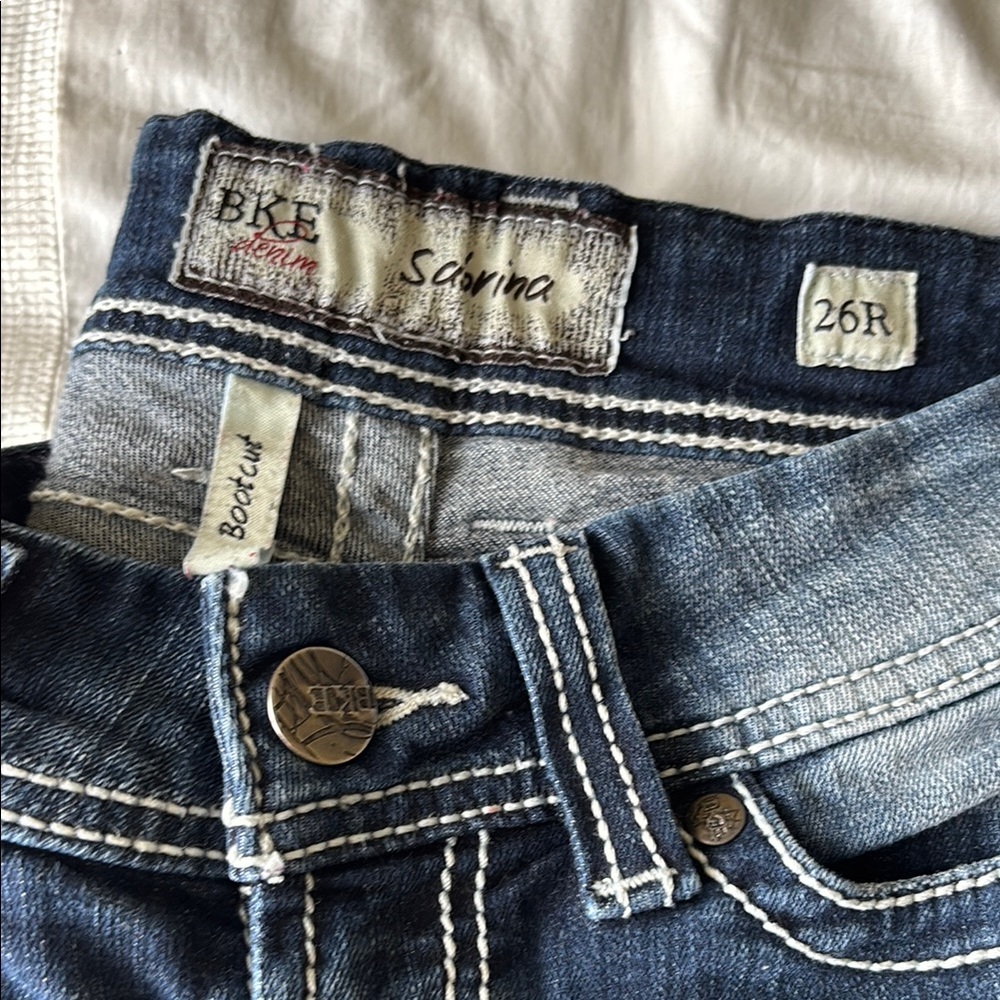 BKE Blue Boot Cut Jeans with Contrast Stitching